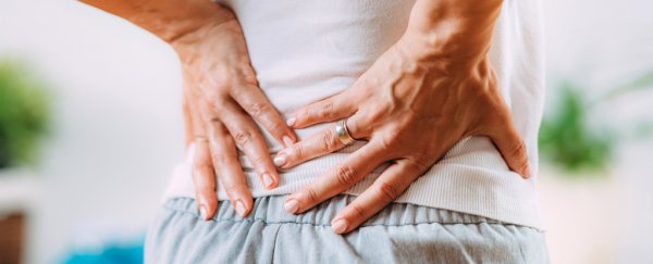 person holding hands on lower back