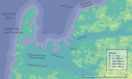 Map showing location of the ancient Greek city of Troy and surrounding coastline. 