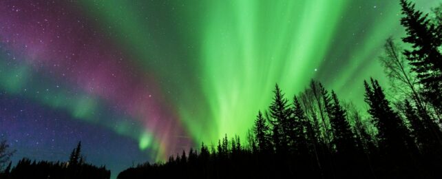 Bright green and purple aurora