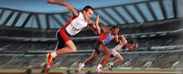 Three men racing