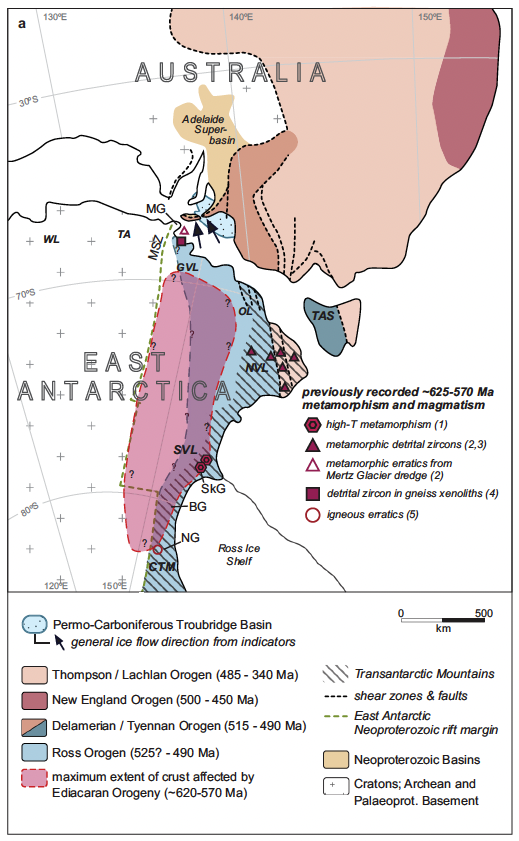 Map showing position of Australia and Antarctica when they were joined in the supercontinent Gondwana. 